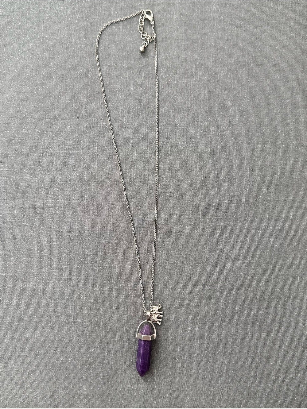 Purple Crystal Point Pendant Necklace with Elephant Charm - Women Jewelry